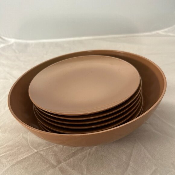 Melamine 6" Salad Bread Plates Set of 7 Brown G7 #4212 Texas Ware Melmac + BOWL - Picture 1 of 10